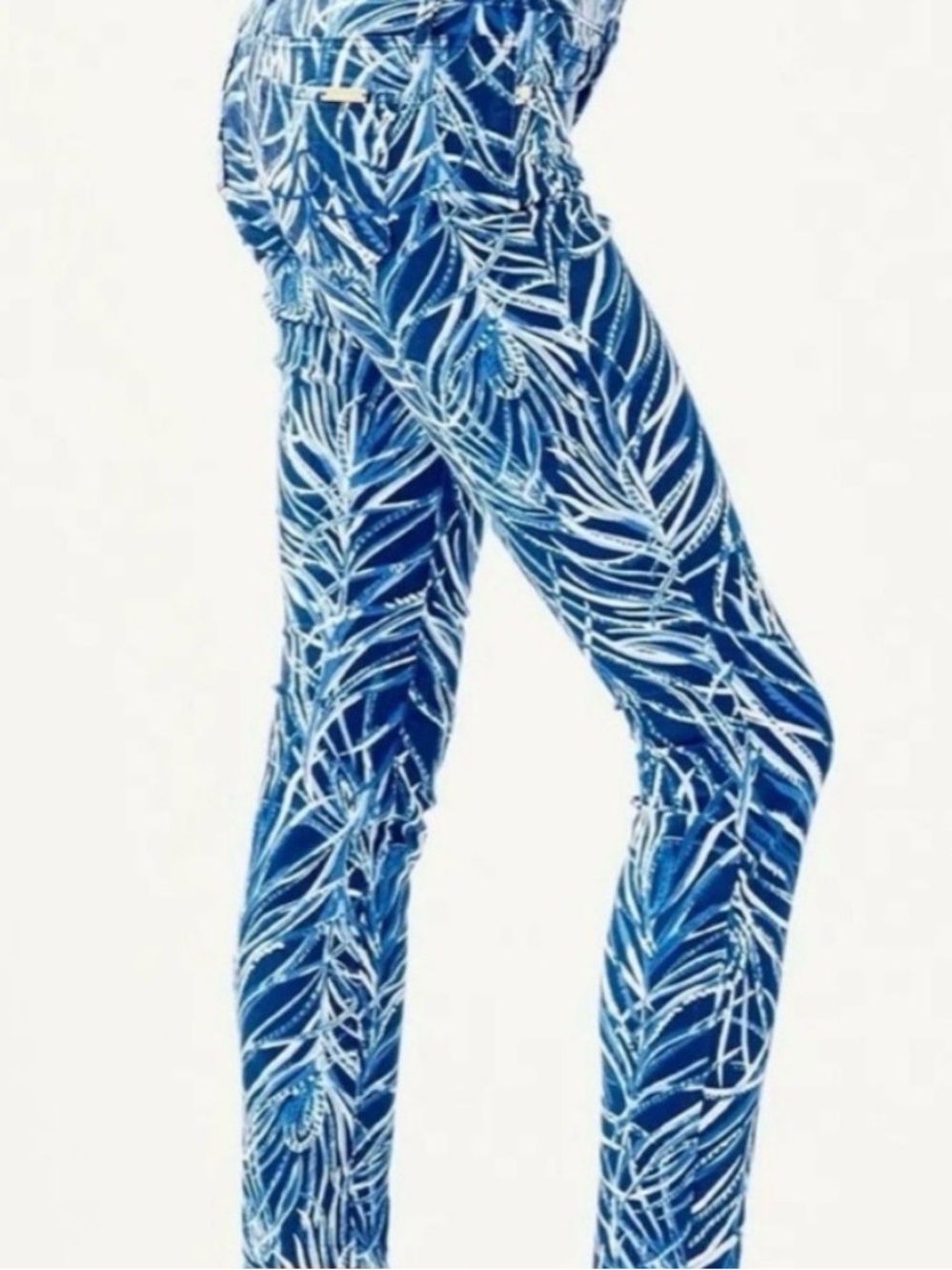 Lilly Pulitzer Blue Leaf-Print Skinny Pants